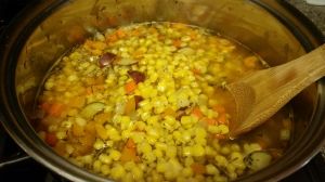 corn in pot for corn chowder